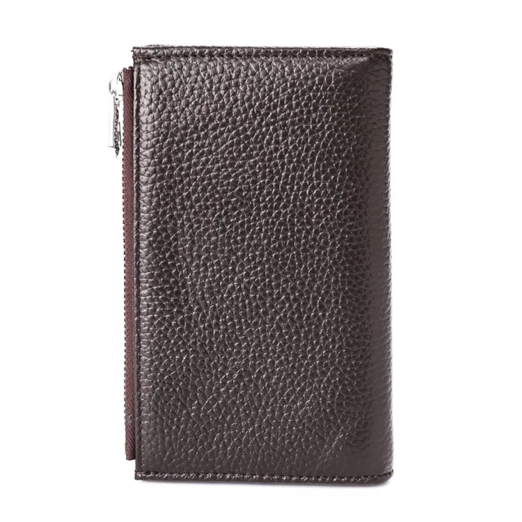 JINBAOLAI Litchi Grain Genuine Leather Vintage Men's Wallet - Coffee