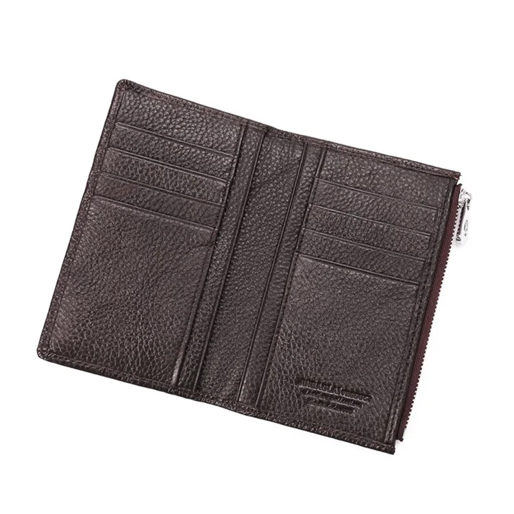 JINBAOLAI Litchi Grain Genuine Leather Vintage Men's Wallet - Coffee