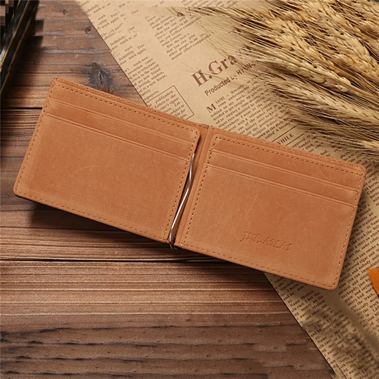 Creative Ultra-thin Bi-fold PU Leather Metal Money Clip Wallet Short Purse - Coffee