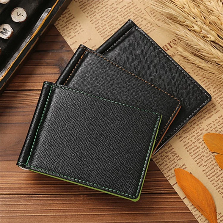 Creative Ultra-thin Bi-fold PU Leather Metal Money Clip Wallet Short Purse - Coffee