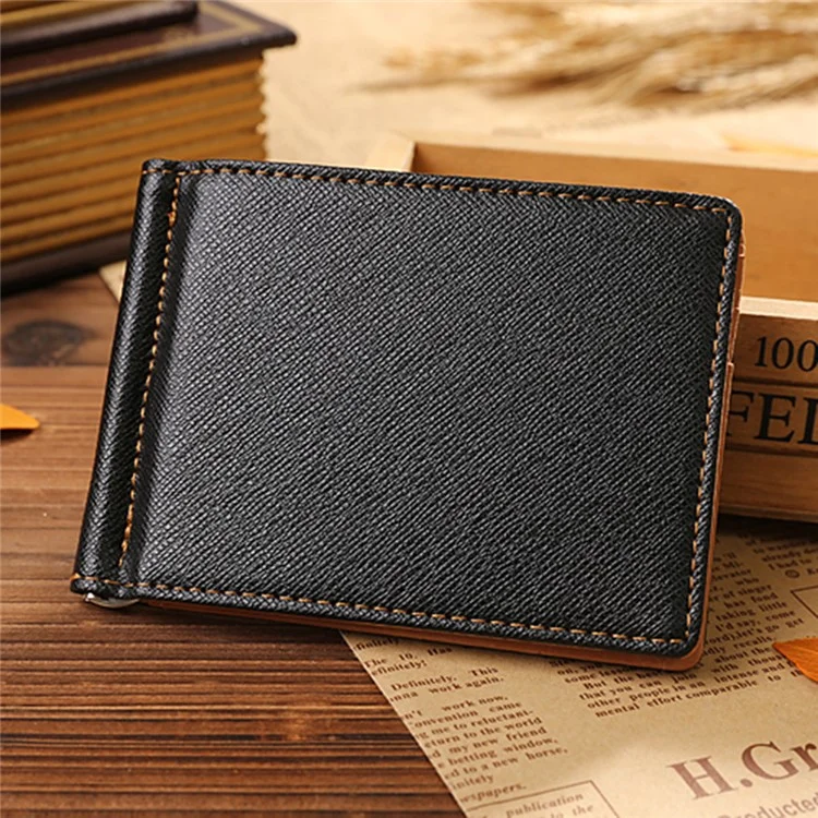 Creative Ultra-thin Bi-fold PU Leather Metal Money Clip Wallet Short Purse - Coffee