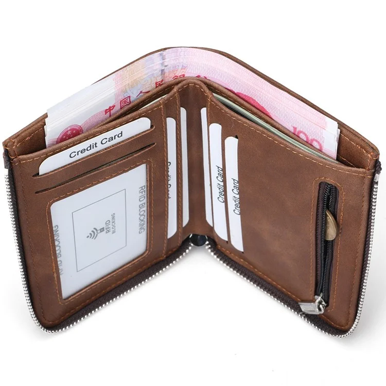 Durable PU Leather Card Slots Bi-fold Wallet Coin Purse for Men - Brown