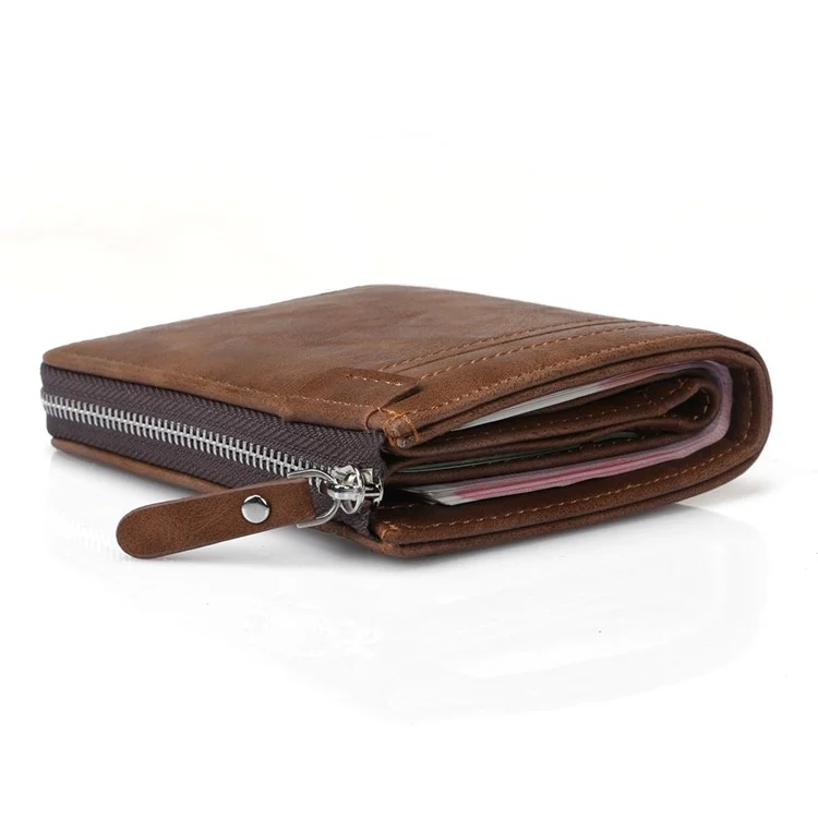 Slots de Carte en Cuir PU Durable Bifold Portefeuille Pourse Pour Hommes - Brun