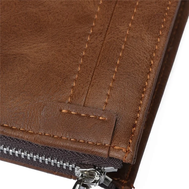 Durable PU Leather Card Slots Bi-fold Wallet Coin Purse for Men - Brown