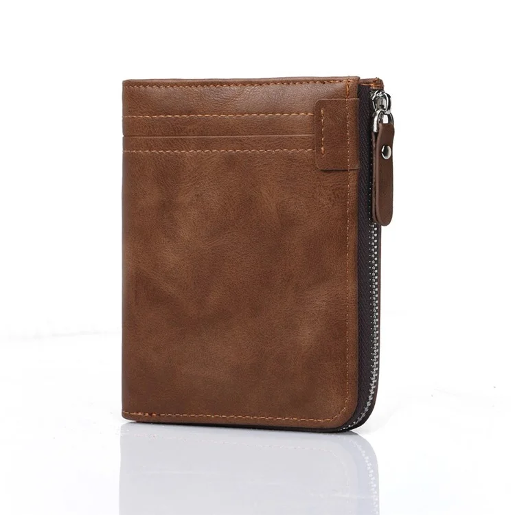 Durable PU Leather Card Slots Bi-fold Wallet Coin Purse for Men - Brown