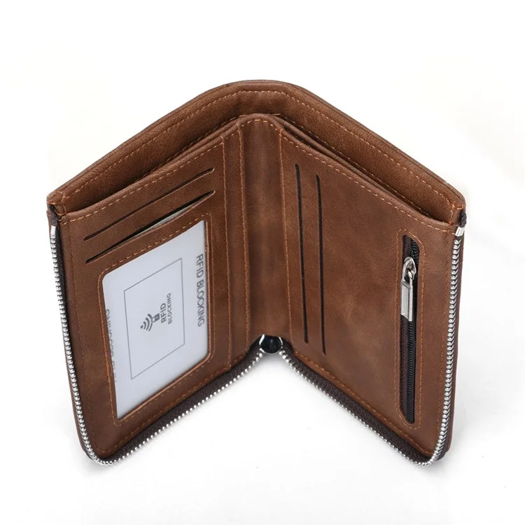 Durable PU Leather Card Slots Bi-fold Wallet Coin Purse for Men - Brown