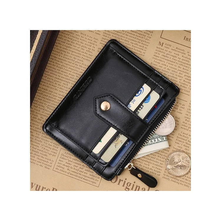 Creative Genuine Leather Zipper Men's Wallet Credit Card Holder Money Clip - Black