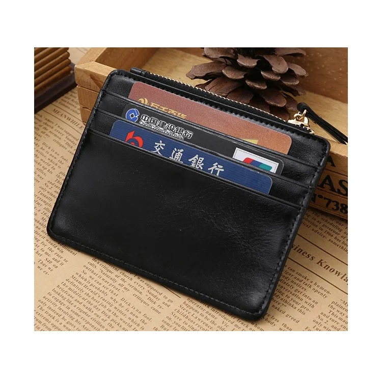 Creative Genuine Leather Zipper Men's Wallet Credit Card Holder Money Clip - Black