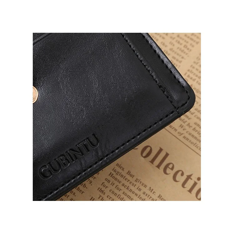 Creative Genuine Leather Zipper Men's Wallet Credit Card Holder Money Clip - Black