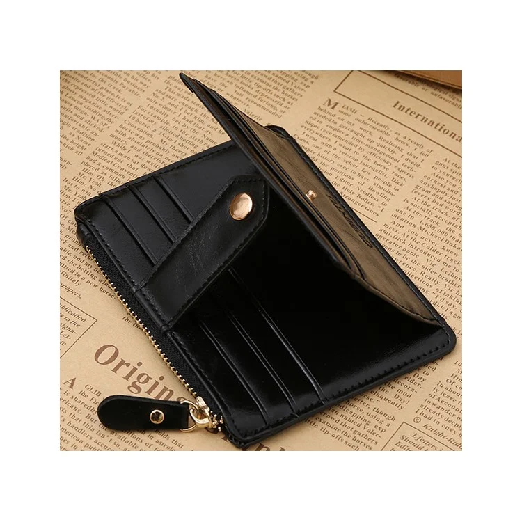 Creative Genuine Leather Zipper Men's Wallet Credit Card Holder Money Clip - Black