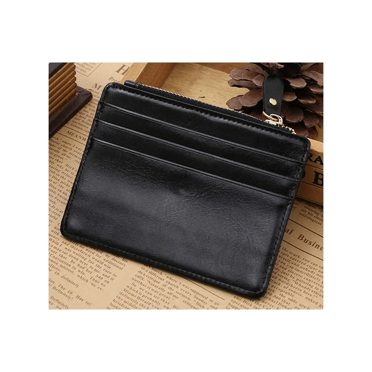 Creative Genuine Leather Zipper Men's Wallet Credit Card Holder Money Clip - Black