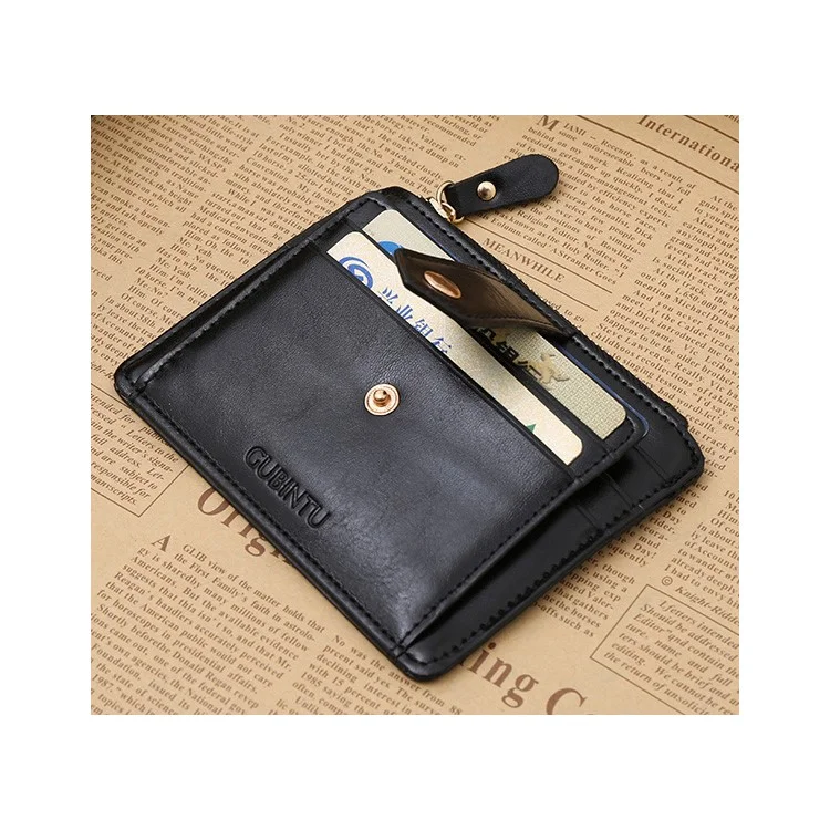 Creative Genuine Leather Zipper Men's Wallet Credit Card Holder Money Clip - Black