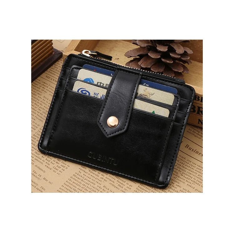 Creative Genuine Leather Zipper Men's Wallet Credit Card Holder Money Clip - Black