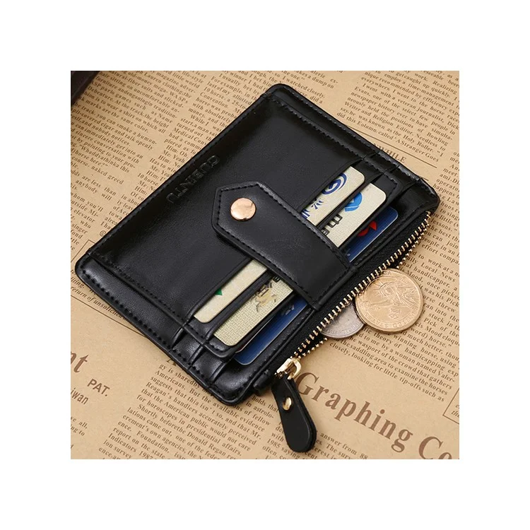 Creative Genuine Leather Zipper Men's Wallet Credit Card Holder Money Clip - Black