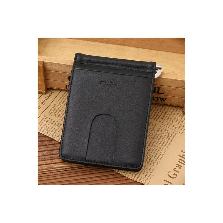 Business Genuine Leather Men's Wallet Multi-card ID Credit Card Holder Dollar Clip - Black