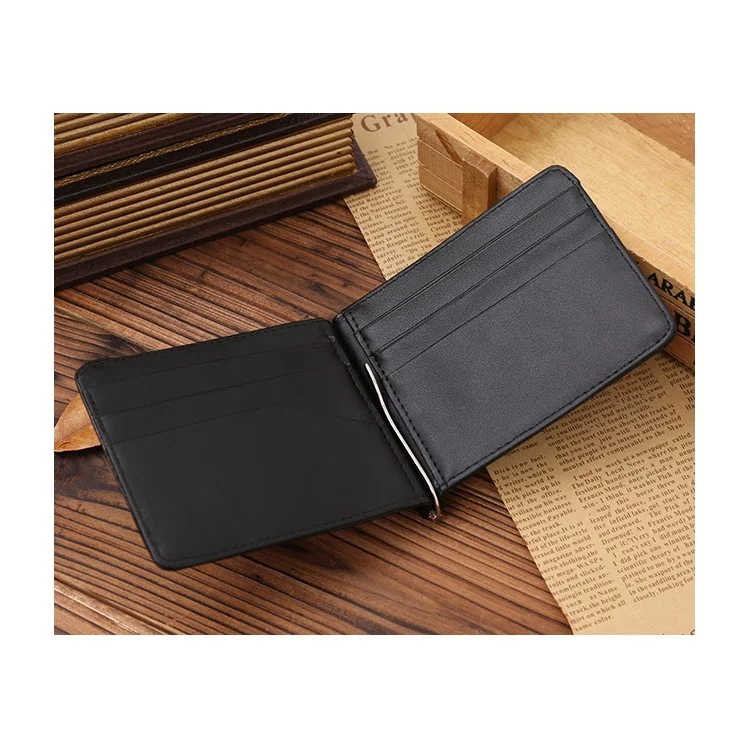 Business Genuine Leather Men's Wallet Multi-card ID Credit Card Holder Dollar Clip - Black