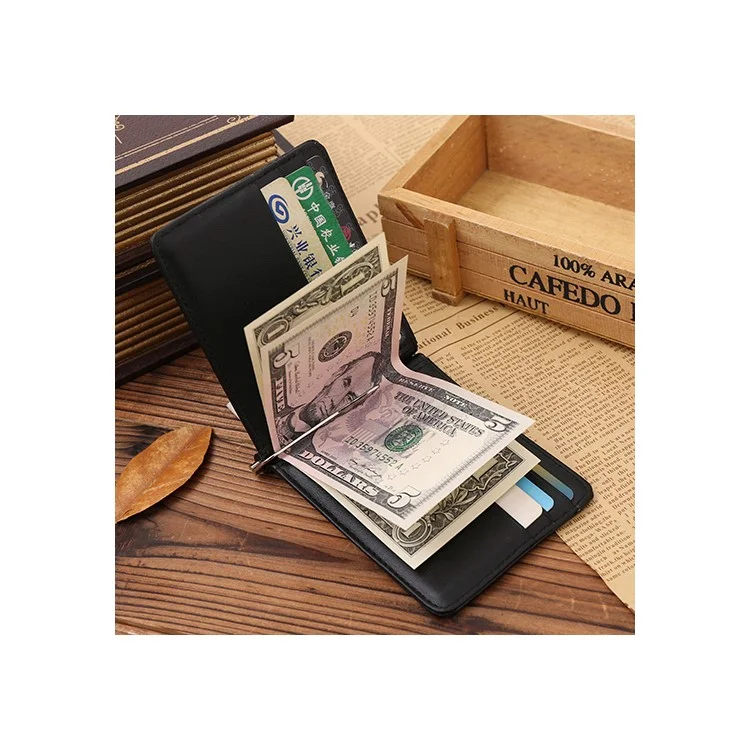 Business Genuine Leather Men's Wallet Multi-card ID Credit Card Holder Dollar Clip - Black