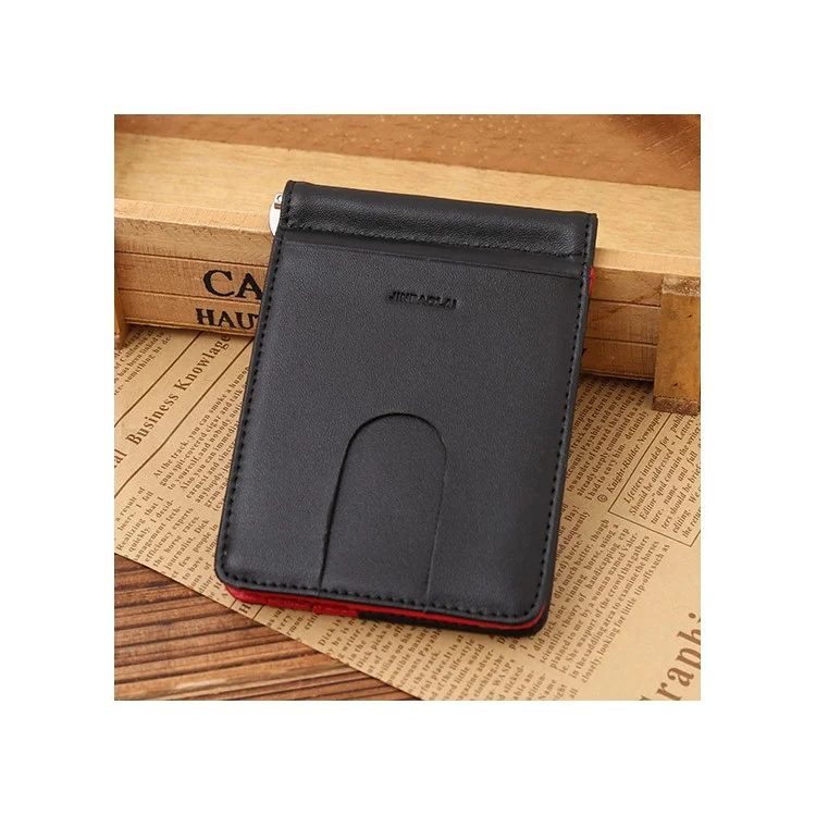 Business Genuine Leather Men's Wallet Multi-card ID Credit Card Holder Dollar Clip - Black