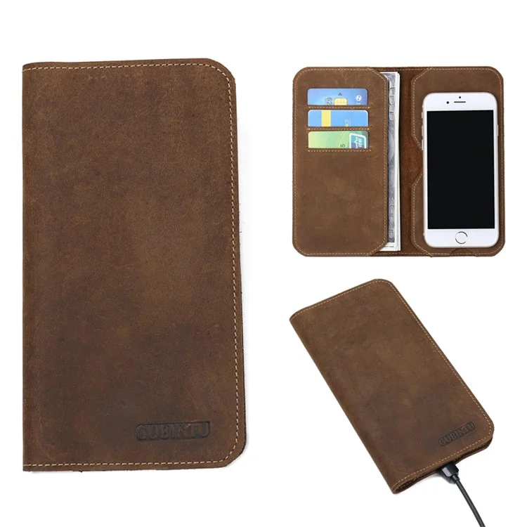 Men's Wallet Vantage Style Cowhide Leather Phone Bag Clutch Long Wallet Purse Hand Bag Card Holder - S