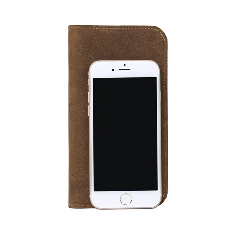Men's Wallet Vantage Style Cowhide Leather Phone Bag Clutch Long Wallet Purse Hand Bag Card Holder - S