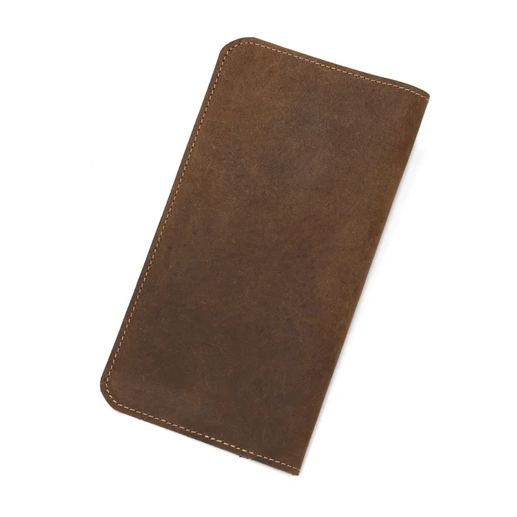 Men's Wallet Vantage Style Cowhide Leather Phone Bag Clutch Long Wallet Purse Hand Bag Card Holder - S