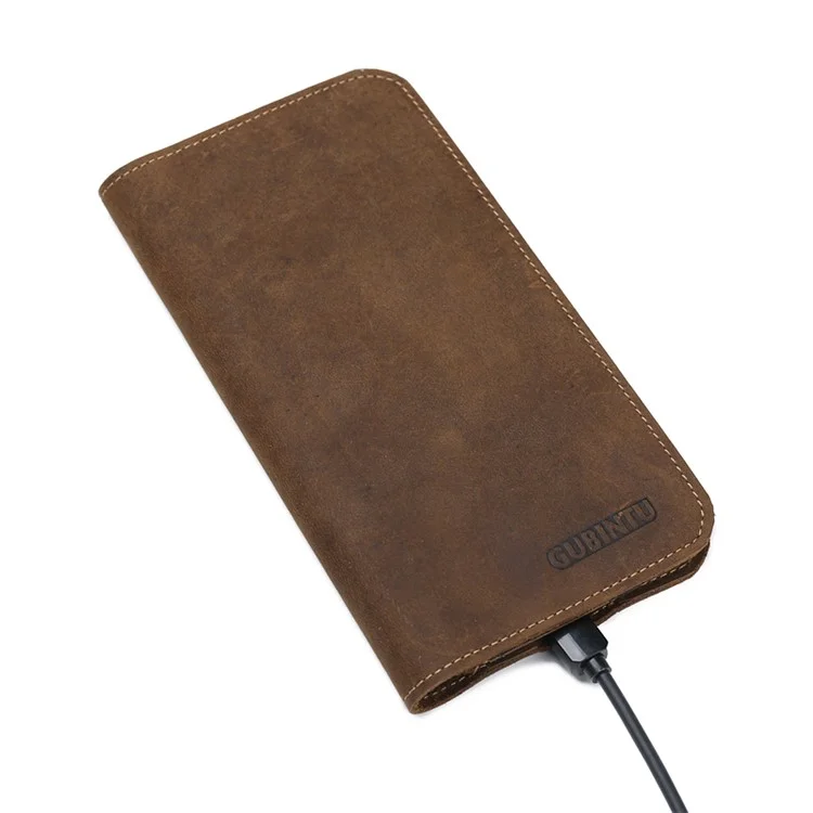 Men's Wallet Vantage Style Cowhide Leather Phone Bag Clutch Long Wallet Purse Hand Bag Card Holder - S