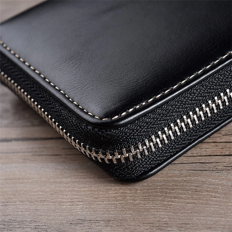 Men Stylish PU Leather Purse Zipper Wallet - Black
