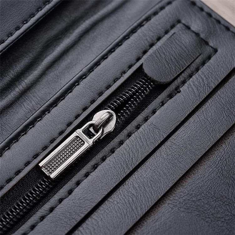 Men Stylish PU Leather Purse Zipper Wallet - Black