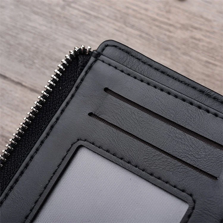 Men Stylish PU Leather Purse Zipper Wallet - Black