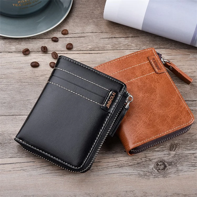 Men Stylish PU Leather Purse Zipper Wallet - Black