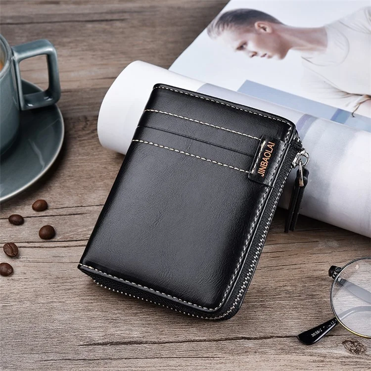 Men Stylish PU Leather Purse Zipper Wallet - Black