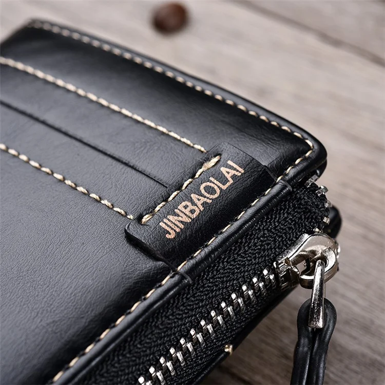 Men Stylish PU Leather Purse Zipper Wallet - Black