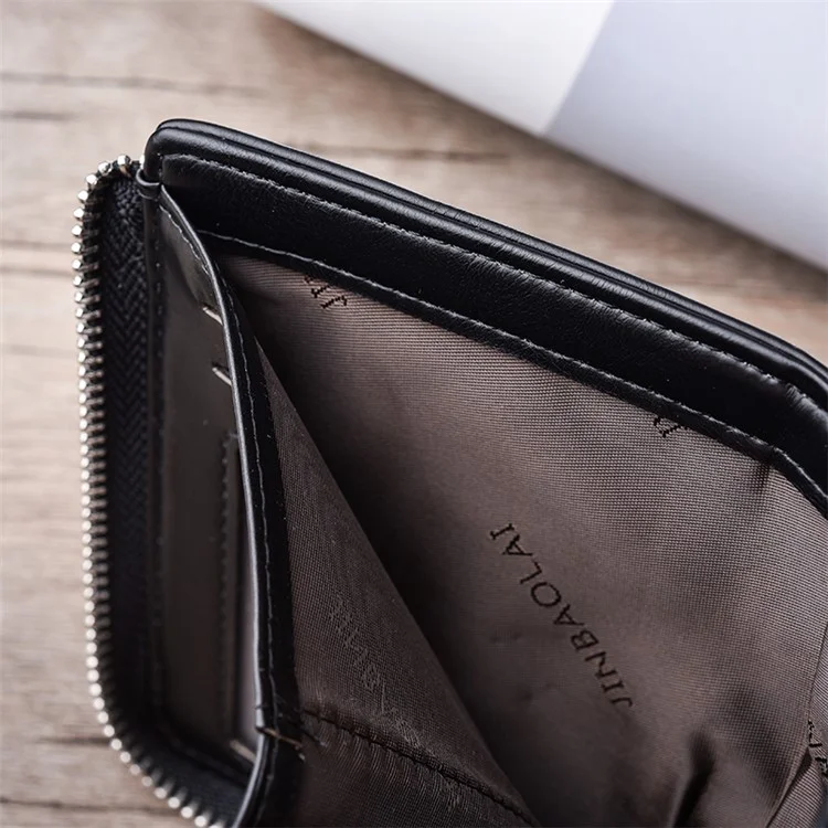 Bolsa de cuero de billetera para hombres con cremallera, de estilo casual - Negro