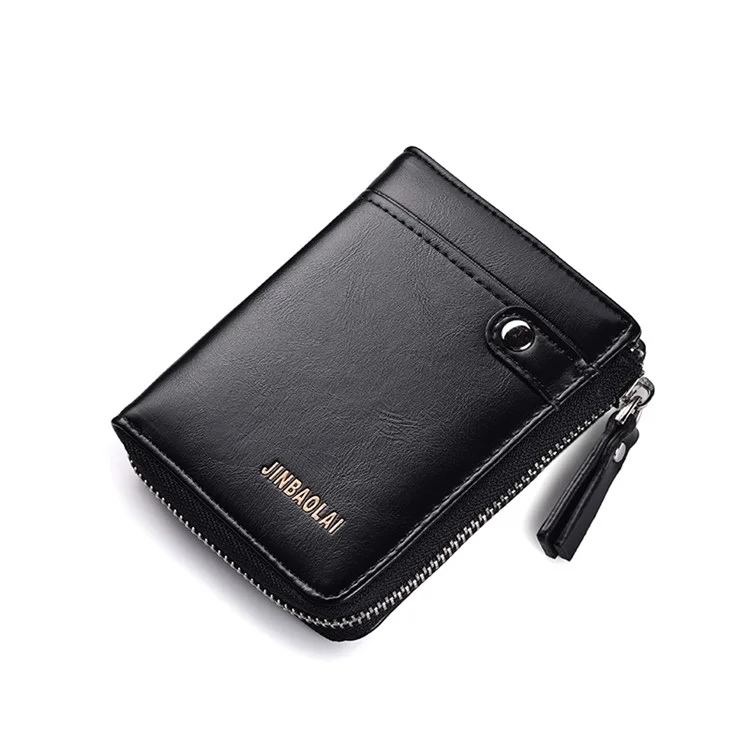 Bolsa de cuero de billetera para hombres con cremallera, de estilo casual - Negro