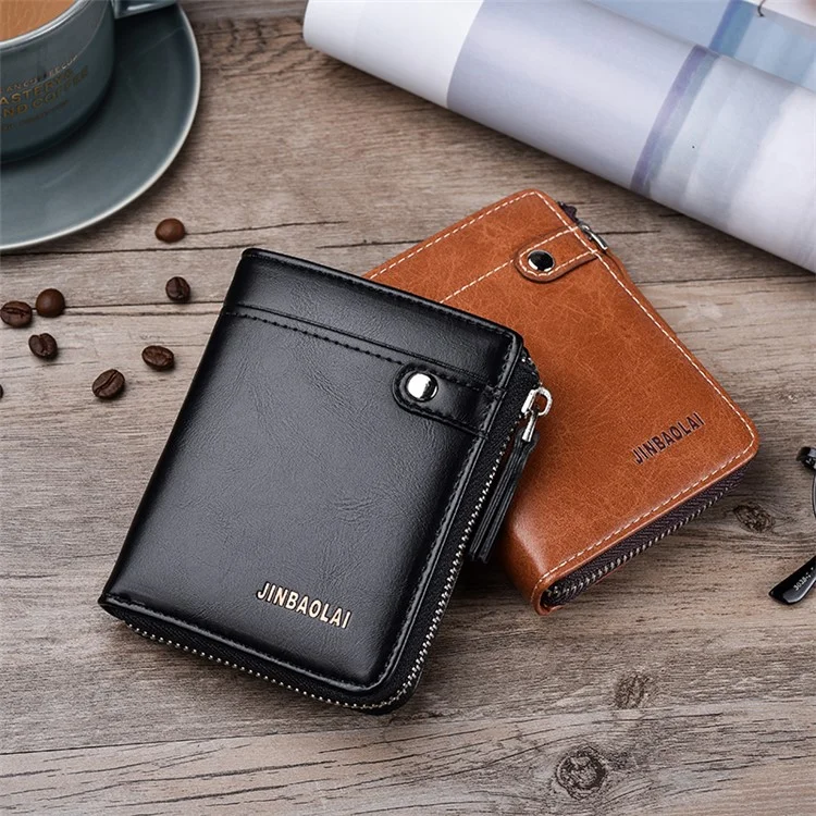 Bolsa de cuero de billetera para hombres con cremallera, de estilo casual - Negro