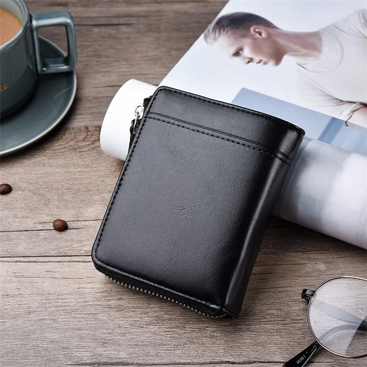 Bolsa de cuero de billetera para hombres con cremallera, de estilo casual - Negro
