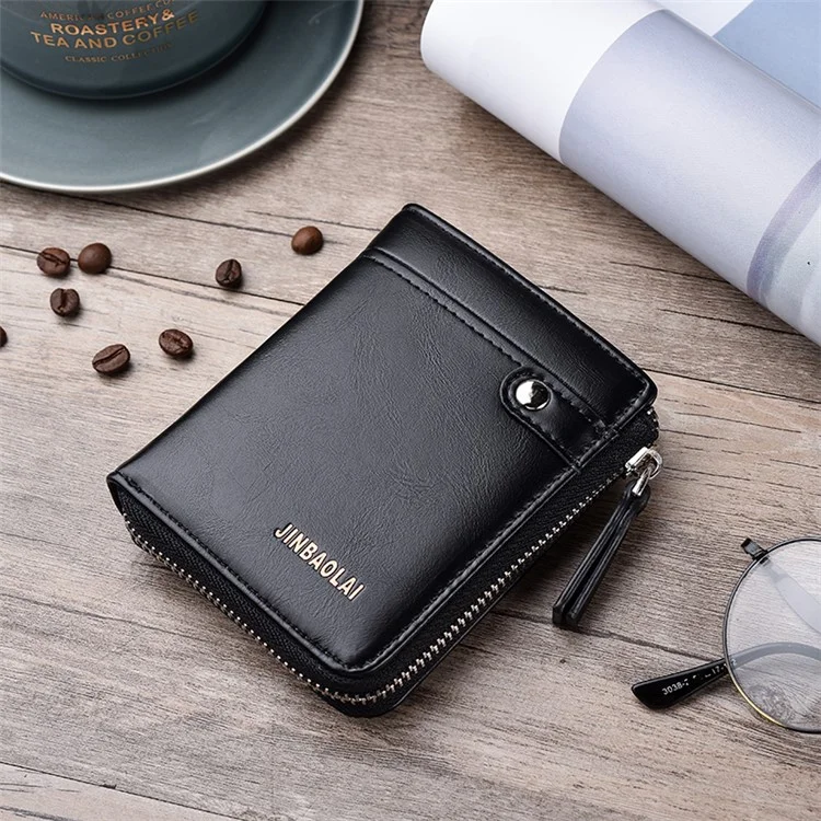 Bolsa de cuero de billetera para hombres con cremallera, de estilo casual - Negro