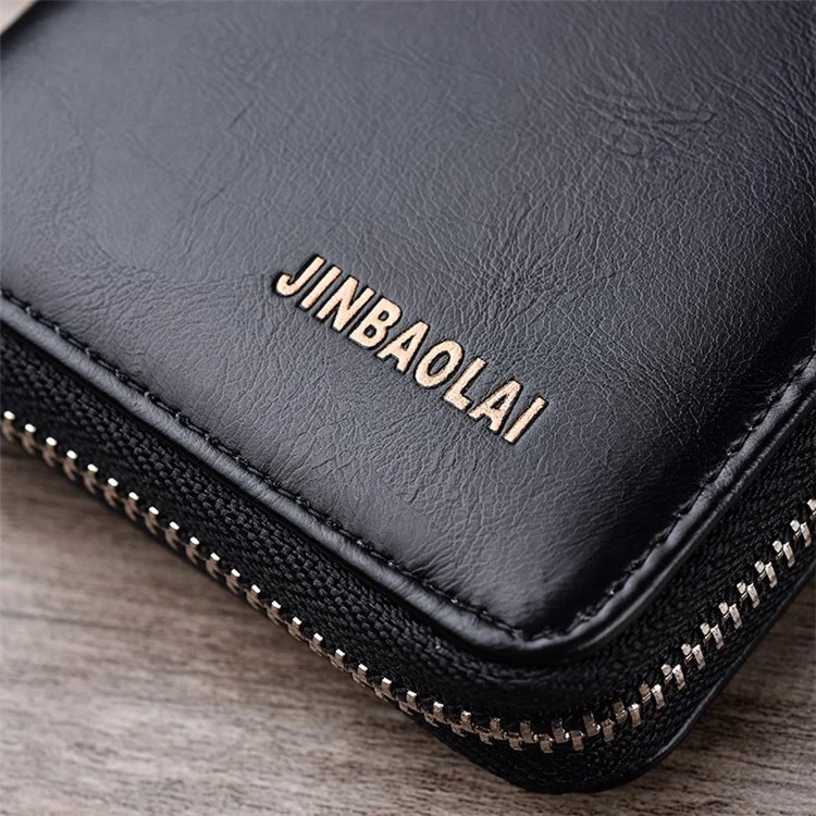 Bolsa de cuero de billetera para hombres con cremallera, de estilo casual - Negro