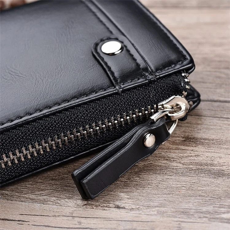 Bolsa de cuero de billetera para hombres con cremallera, de estilo casual - Negro