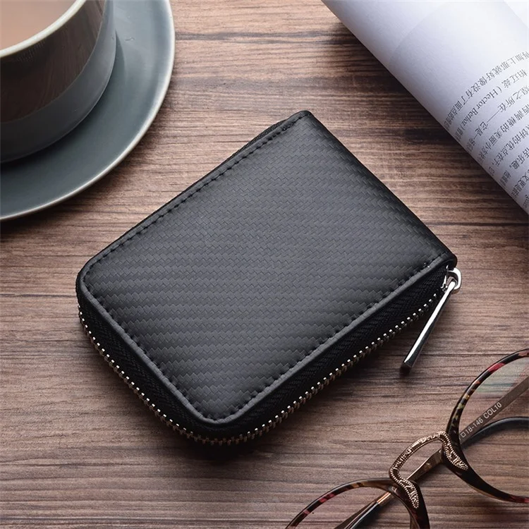 Men Credit Card Holder Leather Carbon Fiber Wallet - Vertical Style