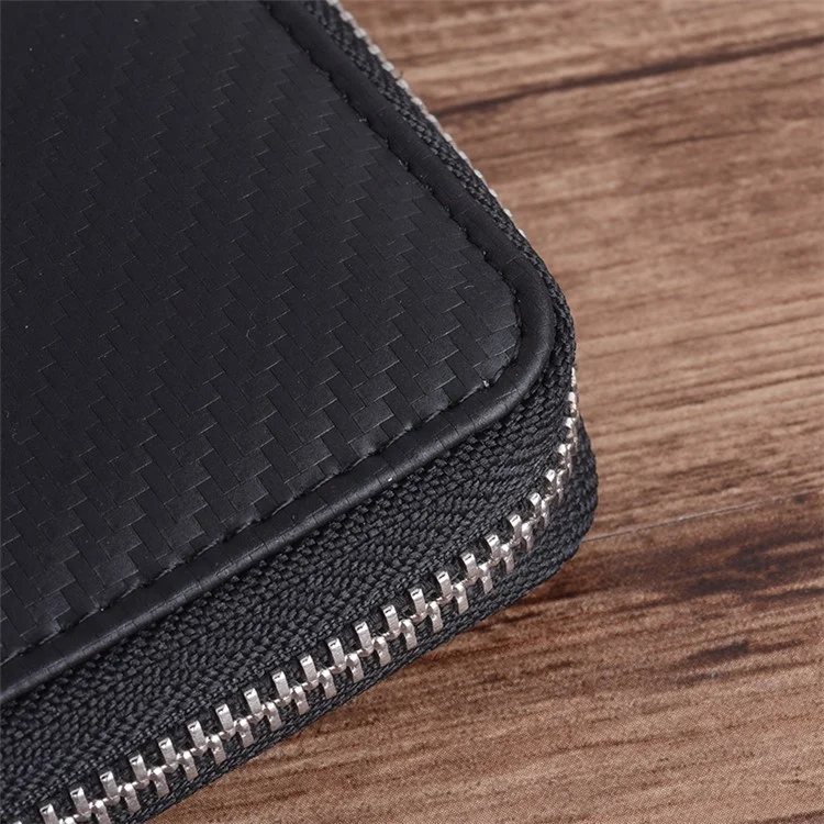 Men Credit Card Holder Leather Carbon Fiber Wallet - Vertical Style