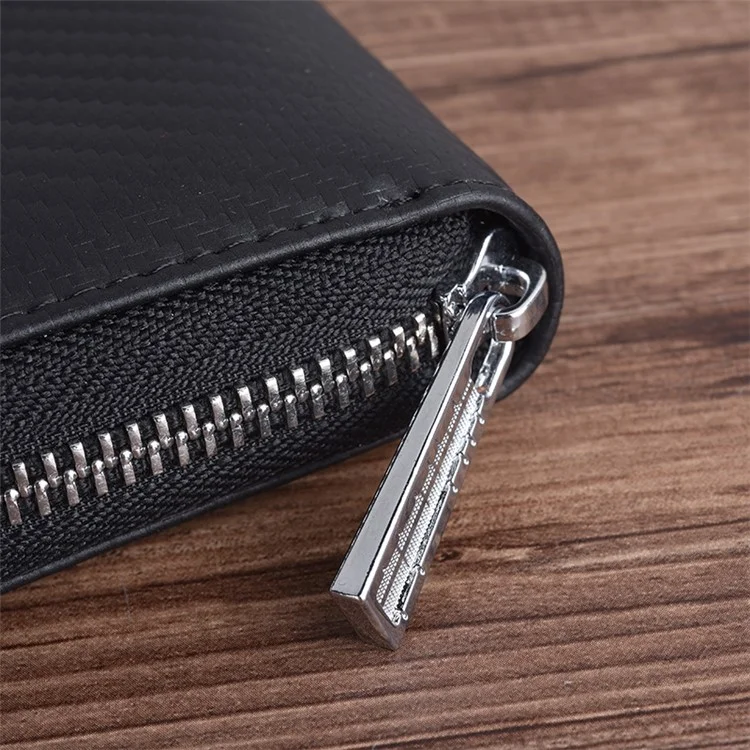 Men Credit Card Holder Leather Carbon Fiber Wallet - Vertical Style