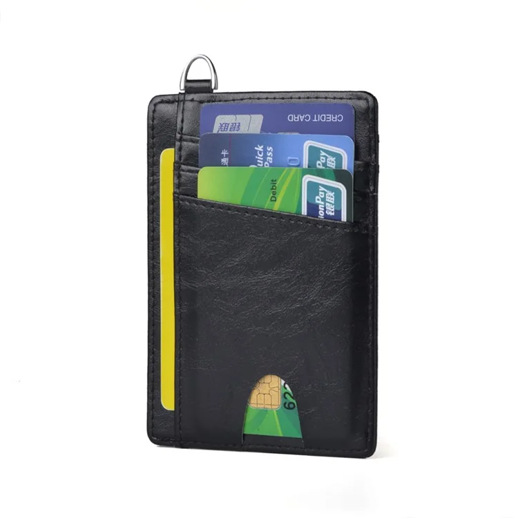 RFID Anti-magnetic ID Card with Ring Bank Card Wallet Pocket Bus Card Bag Card Sleeve - Black