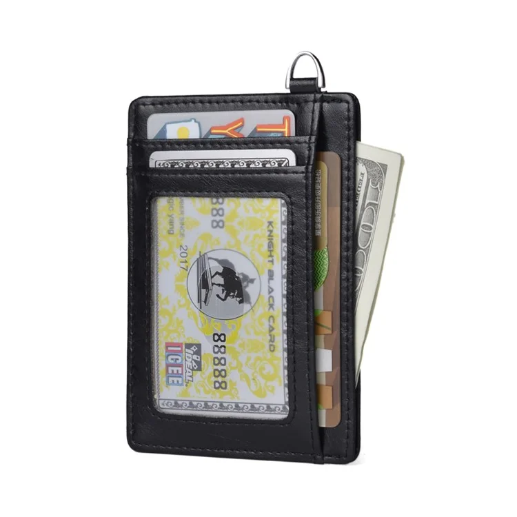 RFID Anti-magnetic ID Card with Ring Bank Card Wallet Pocket Bus Card Bag Card Sleeve - Black