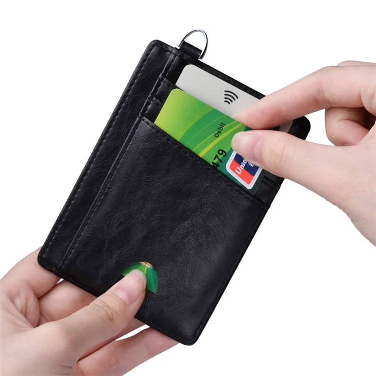 RFID Anti-magnetic ID Card with Ring Bank Card Wallet Pocket Bus Card Bag Card Sleeve - Black
