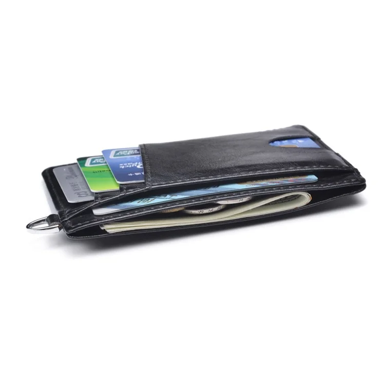 RFID Anti-magnetic ID Card with Ring Bank Card Wallet Pocket Bus Card Bag Card Sleeve - Black