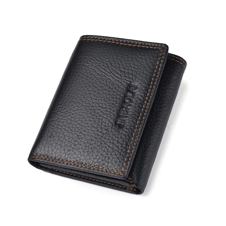 Men's RFID Anti-theft Retro Top Cowhide Leather 3-fold Card Slot Wallet - Black