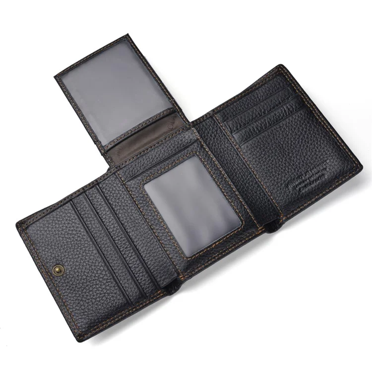 Men's RFID Anti-theft Retro Top Cowhide Leather 3-fold Card Slot Wallet - Black