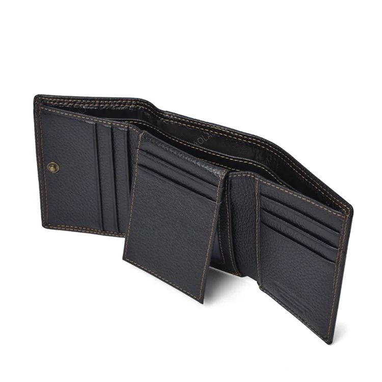 Men's RFID Anti-theft Retro Top Cowhide Leather 3-fold Card Slot Wallet - Black