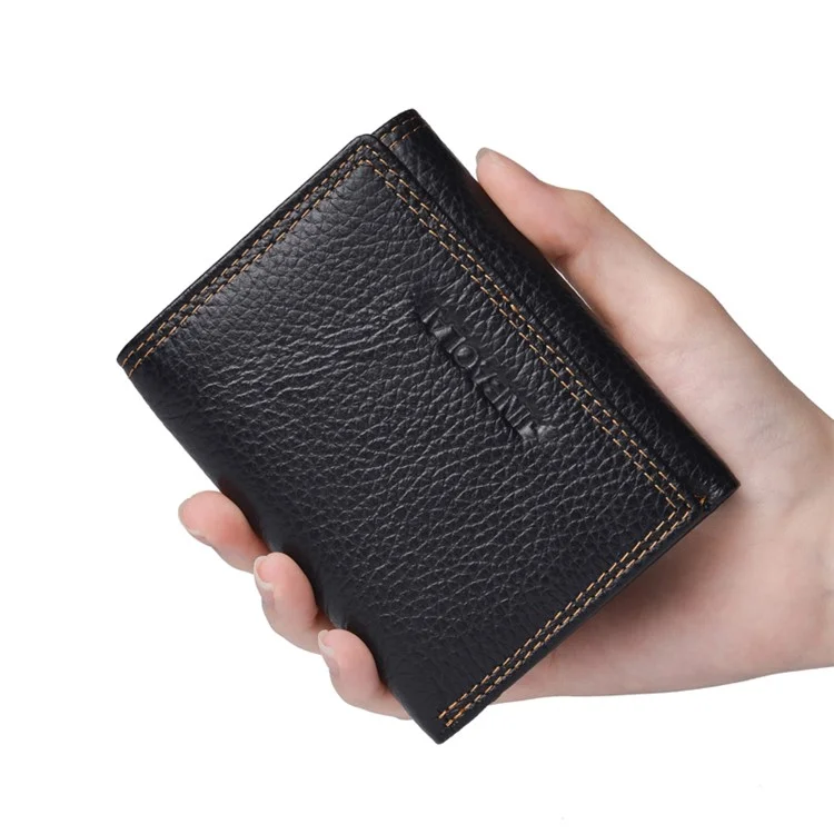 Men's RFID Anti-theft Retro Top Cowhide Leather 3-fold Card Slot Wallet - Black